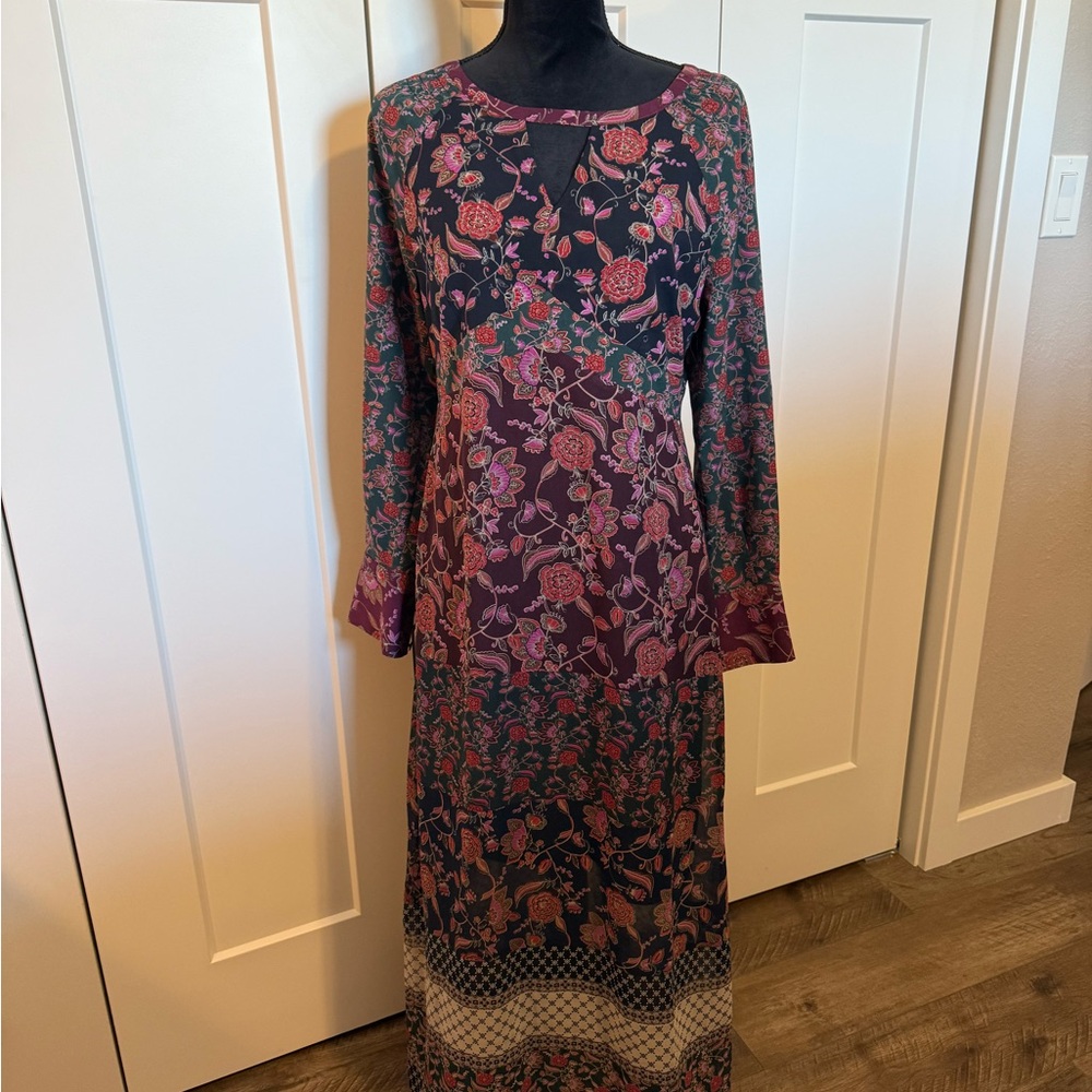 CAbi Dark Floral Long Sleeve Dress